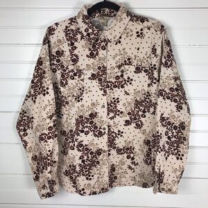 Woolrich Corduroy Beige Floral Button Up Top Long Sleeve Women's Size L